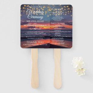 Sunset Beach String Light Summer Wedding Program Hand Fan