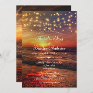Sunset Beach String Lights Summer Wedding Ceremony Invitation