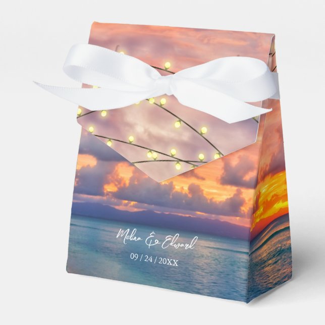 Sunset Beach String Lights Wedding Favor Box (Front Side)