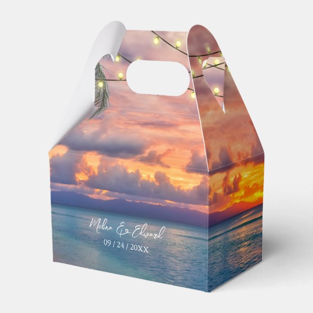 Sunset Beach String Lights Wedding Favor Box (Front Side)