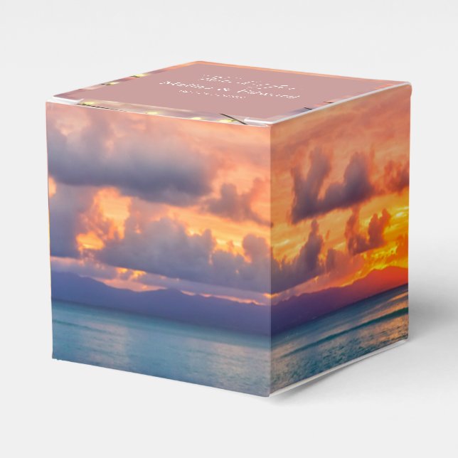 Sunset Beach String Lights Wedding  Favor Box (Front Side)