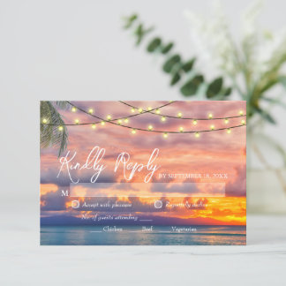 Sunset Beach String Lights Wedding RSVP Card
