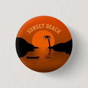 Sunset Beach Tropical Art 1 Inch Round Button