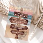 Sunset Beach Tropical Destination Wedding Invitation<br><div class="desc">Romantic ocean wedding invitations featuring a lush sunset sandy beach,  string twinkle lights and your wording written on a rustic wooden signpost.</div>