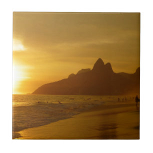 Sunset Beach Tropical Ocean Water Peace Love Sand Tile