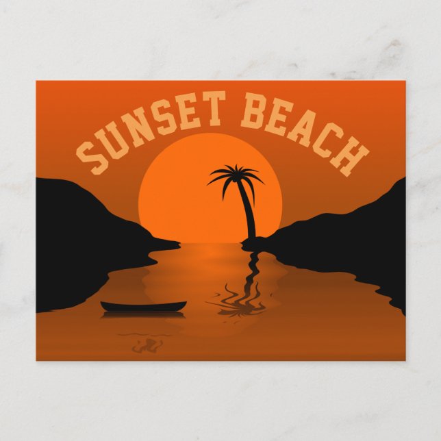 Sunset Beach Tropical Orange Art Postcard (Front)