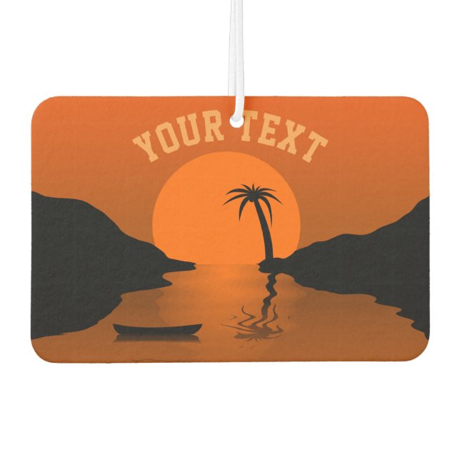 Sunset Beach Tropical Orange Custom Text Air Freshener (Front)