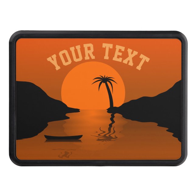 Sunset Beach Tropical Orange Custom Text Trailer Hitch Cover (Front)
