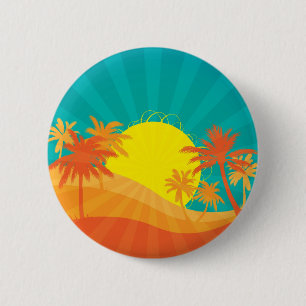 Sunset Beach tropical retro surf design 2 Inch Round Button