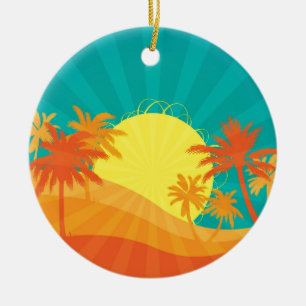 Sunset Beach tropical retro surf design Ceramic Ornament