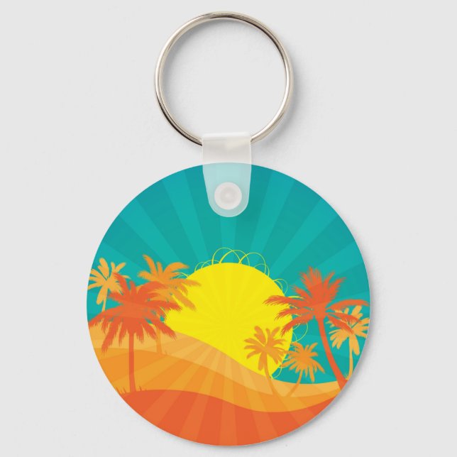 Sunset Beach tropical retro surf design Keychain (Front)