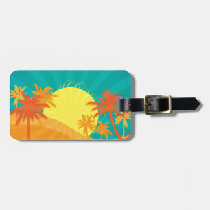 Sunset Beach tropical retro surf design Luggage Tag