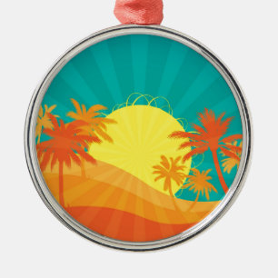 Sunset Beach tropical retro surf design Metal Ornament