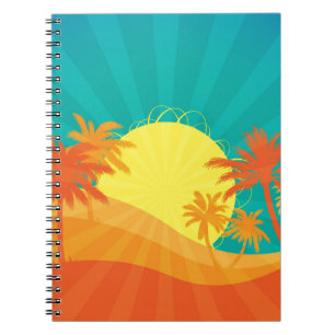 Sunset Beach tropical retro surf design Notebook
