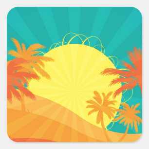 Sunset Beach tropical retro surf design Square Sticker