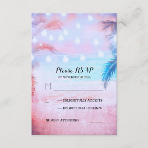 sunset beach twinkle lights tropical wedding RSVP