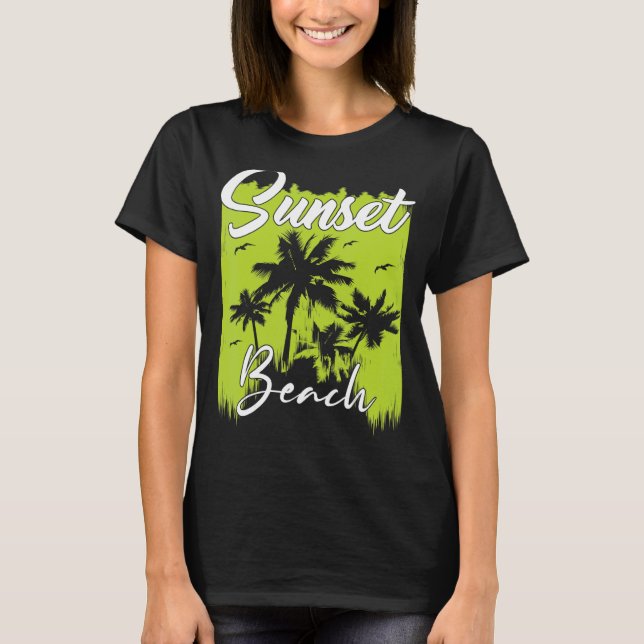 Sunset Beach Vacation Beach T-Shirt (Front)
