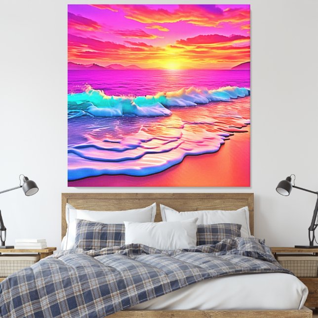 Sunset Beach Waves Design Canvas Print (Insitu(Bedroom))