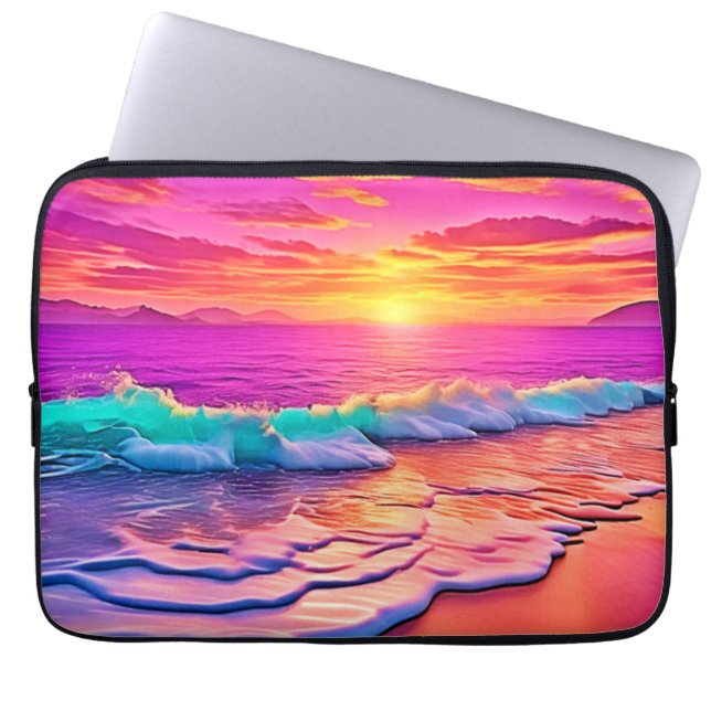 Sunset Beach Waves Design Laptop Sleeve (Front)