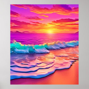 Sunset Beach Waves Design Poster