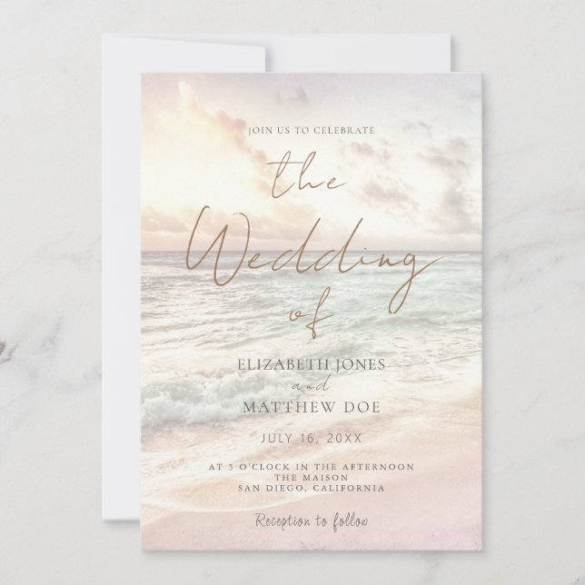 Sunset Beach Wedding Beachfront Wedding Invitation (Devant)