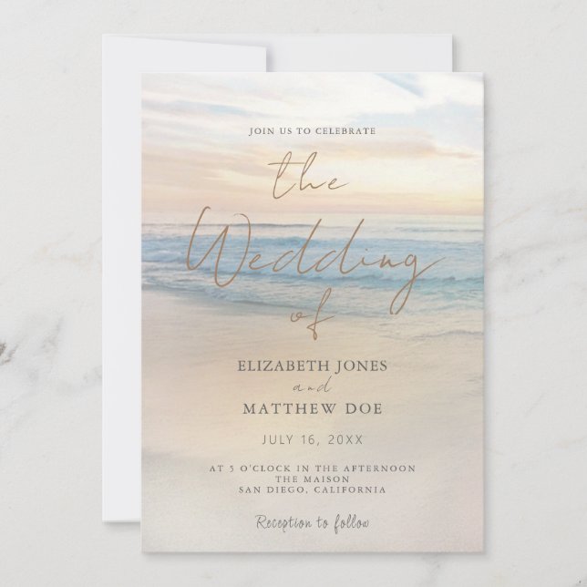 Sunset Beach Wedding Beachfront Wedding Invitation (Front)