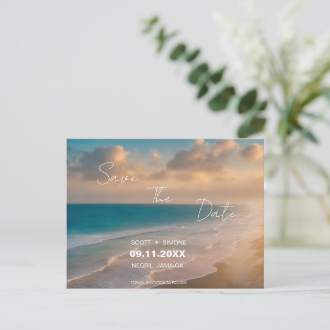 Sunset Beach Wedding Enregistrer La Date Carte Pos (Debout devant)