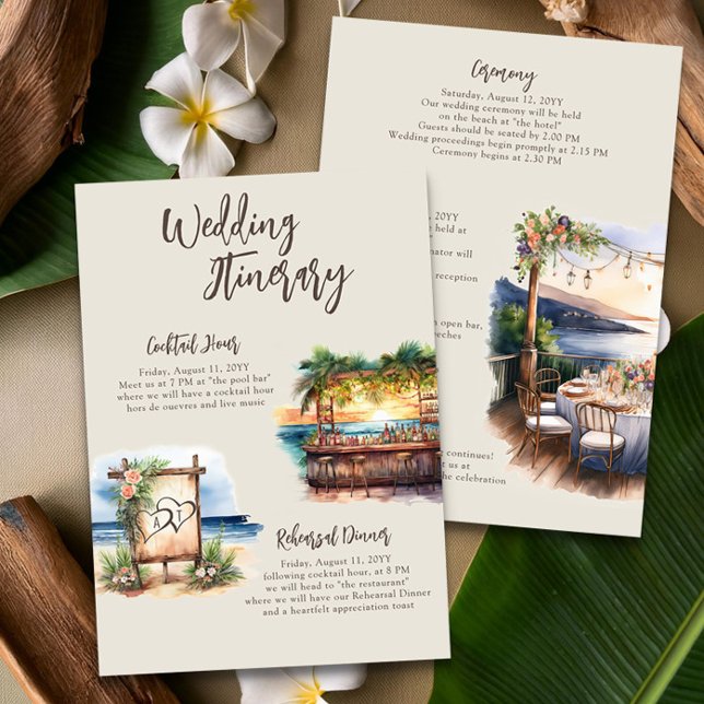 Sunset Beach Wedding Itinerary Card (Weekend Wedding Itinerary from the Sunset Beach Wedding Collection by Darling & May)