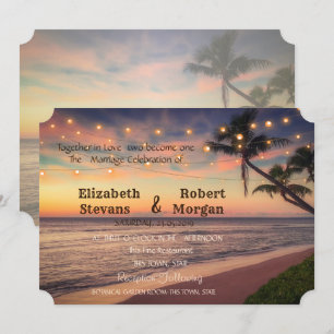 Sunset Beach Wedding, Palms, Lumières Invitation