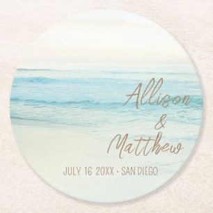 Sunset Beach Wedding Round Paper Coaster