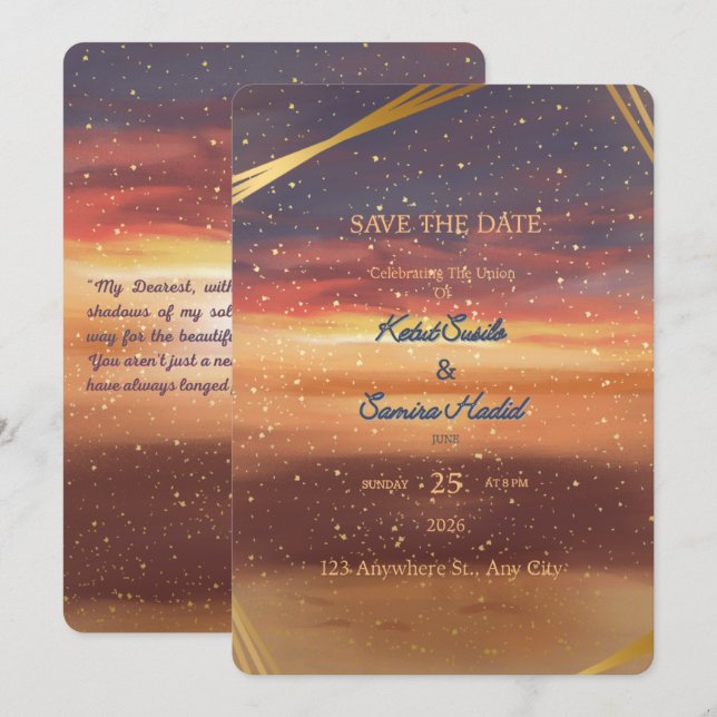 ​Sunset Beach Wedding Save the Date Card   (Front/Back)