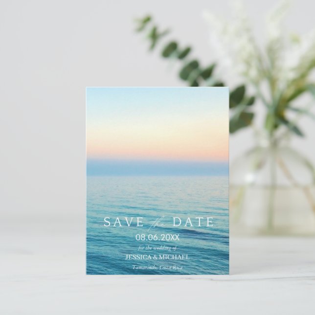 Sunset Beach Wedding Save the Dates Announcement Postcard (Standing Front)