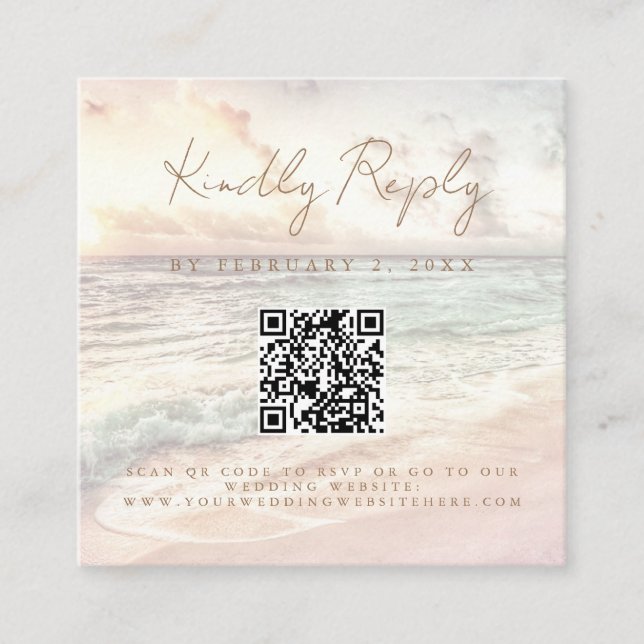 Sunset Beach Wedding Scan Code RSVP Enclosure Card (Front)