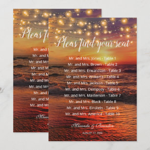 Sunset Beach Wedding Table Number Seating Chart