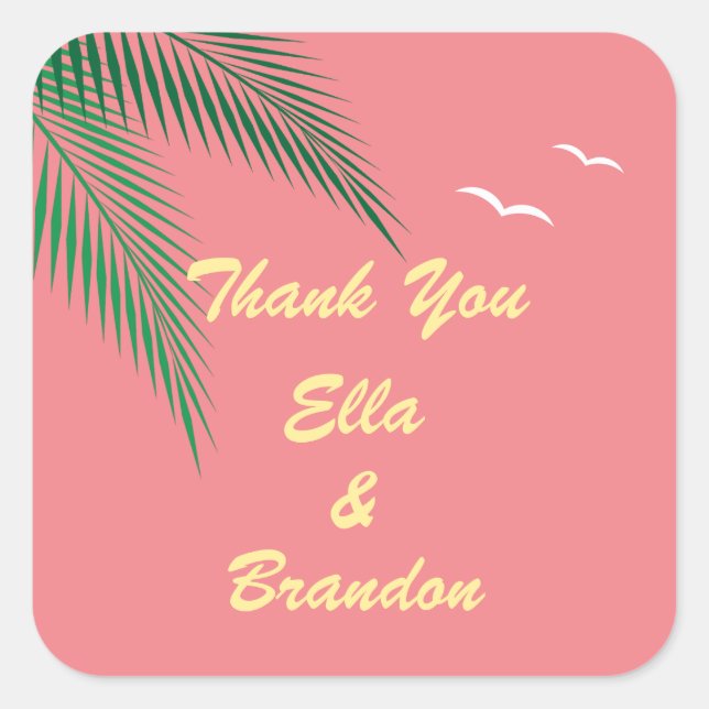Sunset Beach Wedding Thank You Sticker (Front)