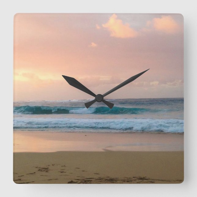 Sunset Beach with ocean Square Wall Clock (Front)