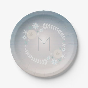 Sunset Beach Wreath Monogram Paper Plate