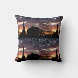 Sunset behind church throw pillow