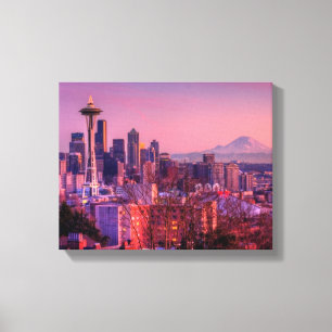 Sunset behind Seattle skyline from Kerry Park. Canvas Print