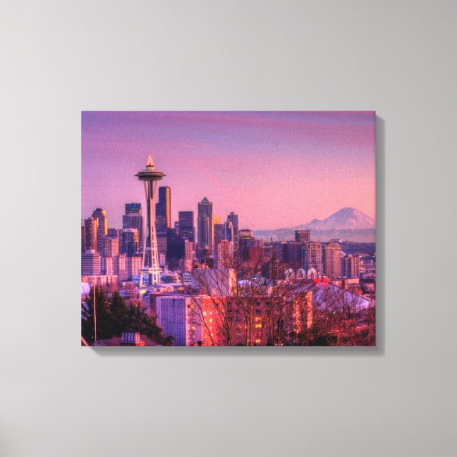 Sunset behind Seattle skyline from Kerry Park. Canvas Print (Front)
