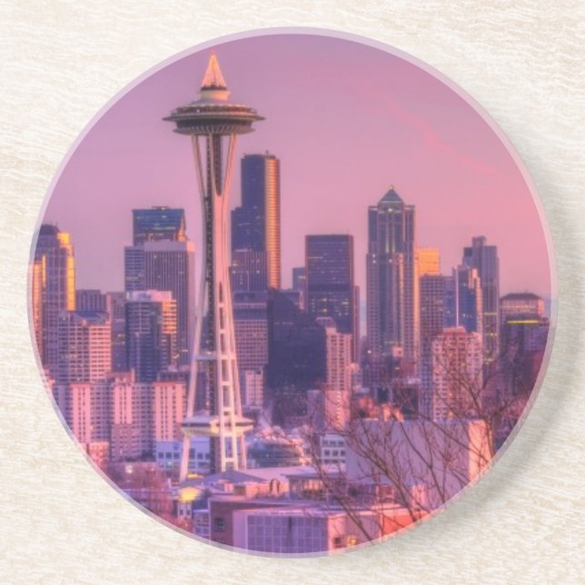 Sunset behind Seattle skyline from Kerry Park. Coaster (Front)