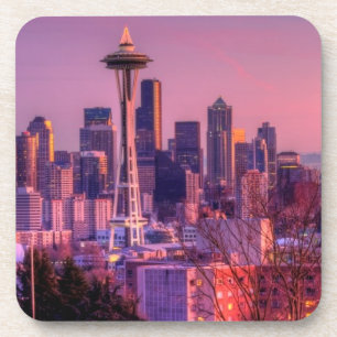 Sunset behind Seattle skyline from Kerry Park. Coaster