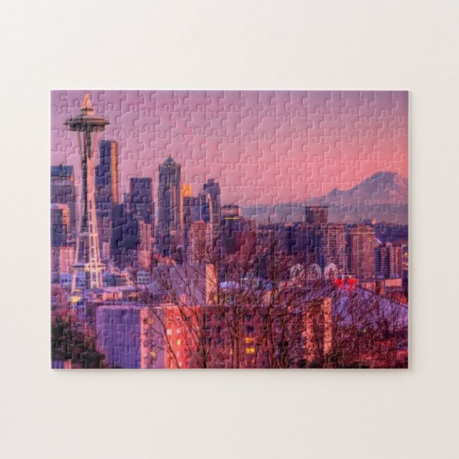 Sunset behind Seattle skyline from Kerry Park. Jigsaw Puzzle (Horizontal)
