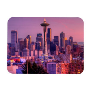 Sunset behind Seattle skyline from Kerry Park. Magnet