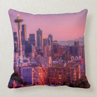 Sunset behind Seattle skyline from Kerry Park. Throw Pillow