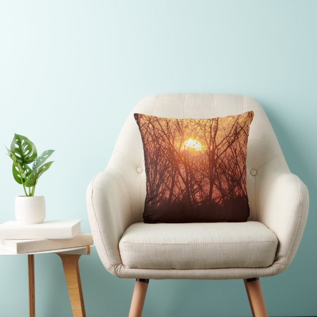 Sunset Behind the Trees Throw Pillow (Chair)