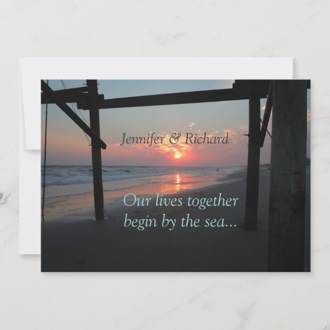 Sunset Beneath the Pier Beach Wedding Invitation (Front)
