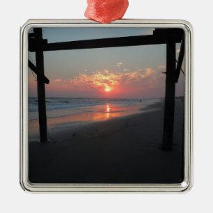 Sunset Beneath The Pier - Oak Island, NC Metal Ornament