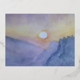 Sunset between mountains poster foil holiday postcard