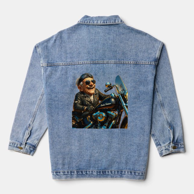 Sunset Biker Denim Jacket – Retro Rider Vibes (Back)